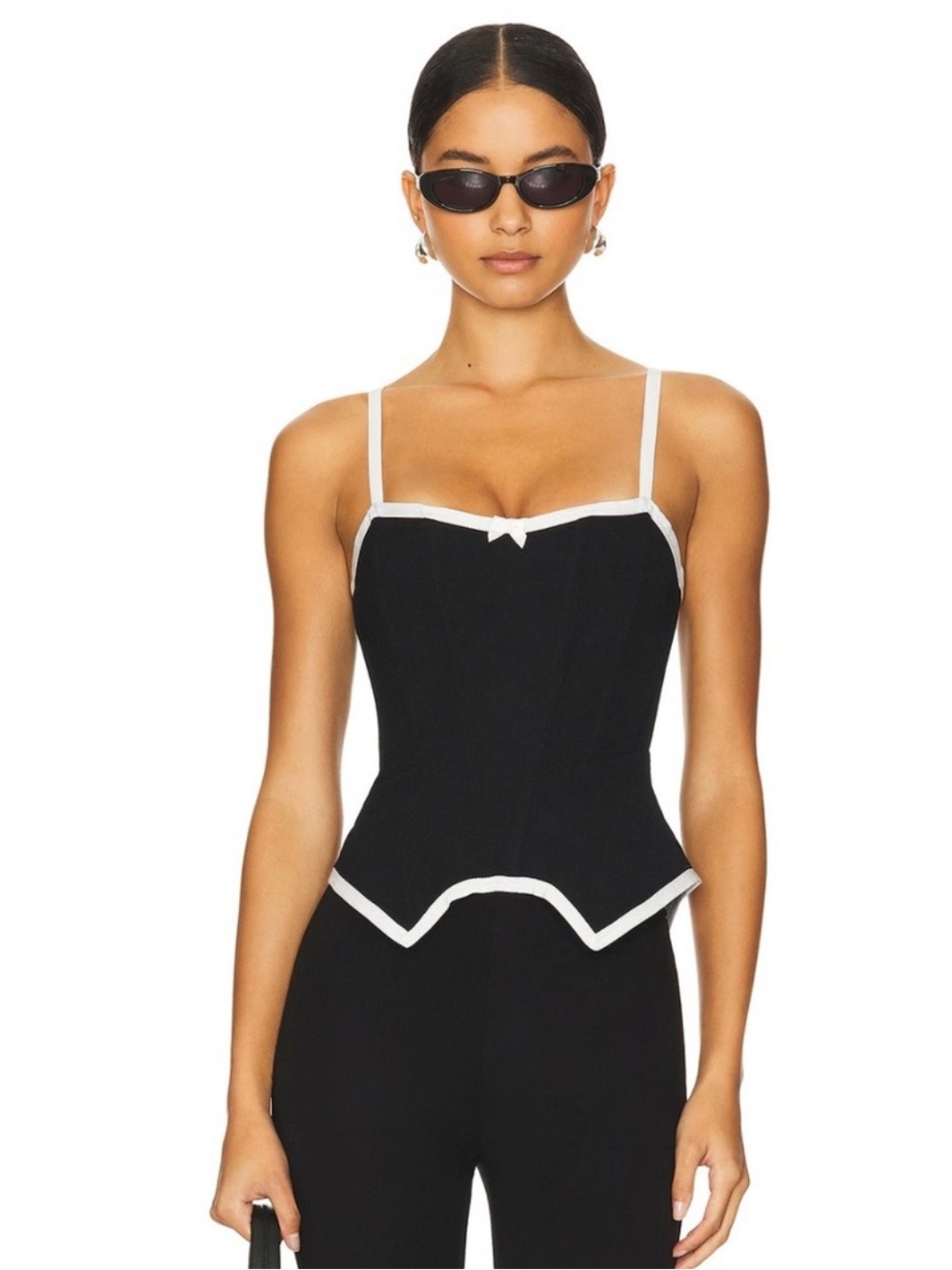Miaou Tina Corset Contrast Trim Top in Black & White, NWOT